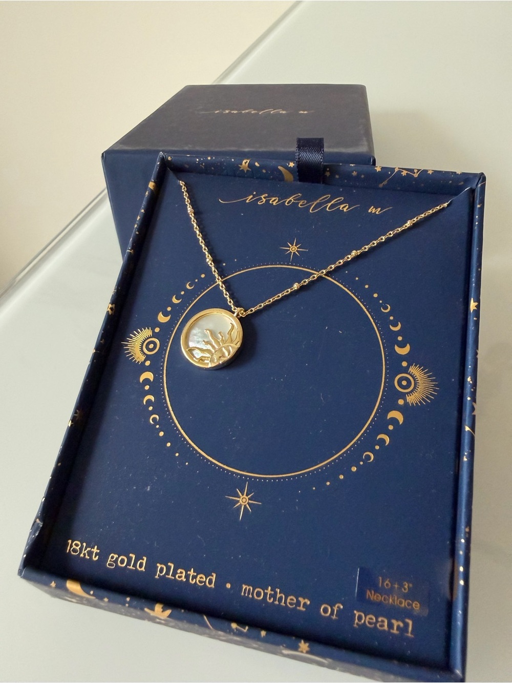 Isabella M Gold Mother of Pearl sun Pendant Necklace